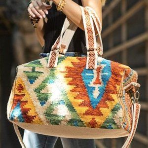 Boho Travel Bag - Ethnic Navajo Design - Handwoven from Fully Fine Cotton